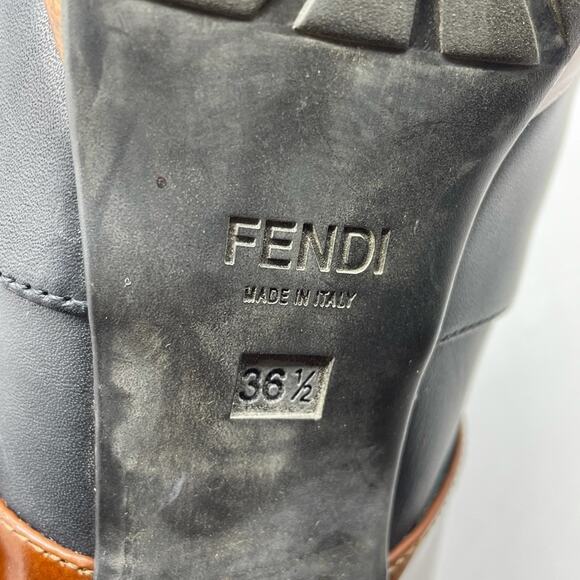Fendi Moorland Two Tone Black Brown Leather Shearling Ankle Bootie Size 36.5 6.5 - Picture 13 of 15